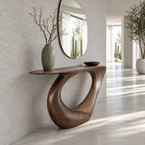 Modern Console Table with Looping Teardrop Pedestal and Tapered-Point Slab Top - Arboriswood - 6