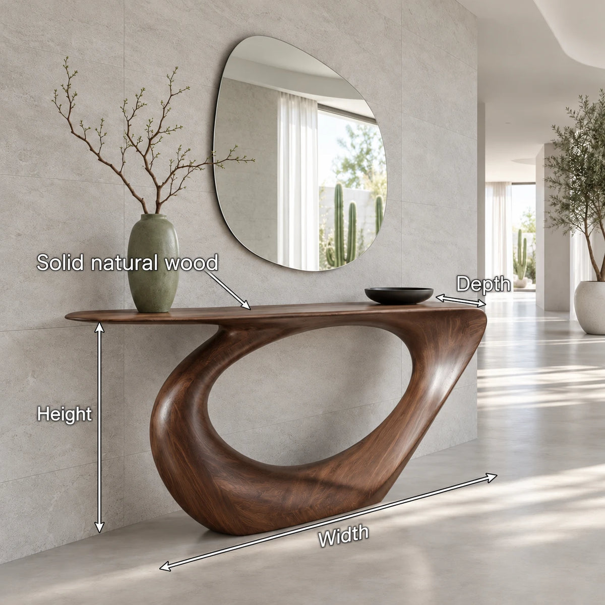 Modern Console Table with Looping Teardrop Pedestal and Tapered-Point Slab Top - Arboriswood - 7