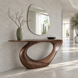 Modern Console Table with Looping Teardrop Pedestal and Tapered-Point Slab Top - Arboriswood
