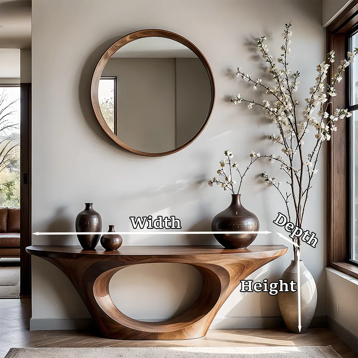 Modern Entryway Console Table Natural Solid Wood Sculptural Oval Hollow Base - ArborisWood - 11