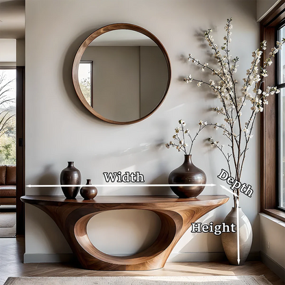 Modern Entryway Console Table Natural Solid Wood Sculptural Oval Hollow Base - ArborisWood - 11