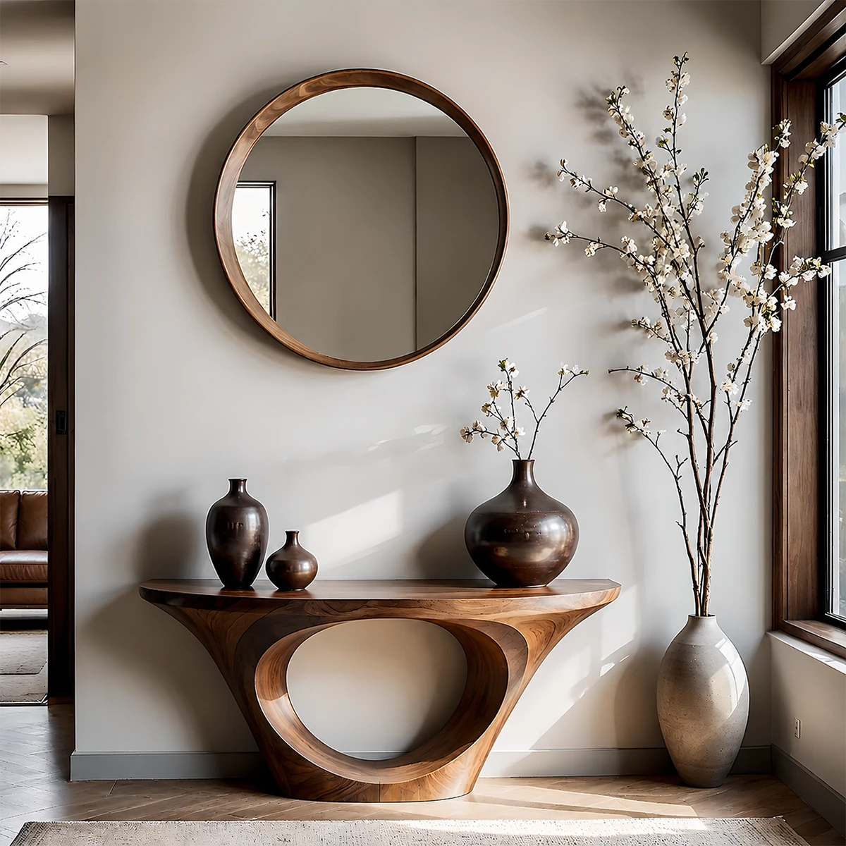 Modern Entryway Console Table Natural Solid Wood Sculptural Oval Hollow Base - ArborisWood - 12