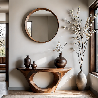 Modern Entryway Console Table Natural Solid Wood Sculptural Oval Hollow Base - ArborisWood - 12
