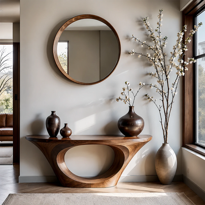 Modern Entryway Console Table Natural Solid Wood Sculptural Oval Hollow Base - ArborisWood - 14