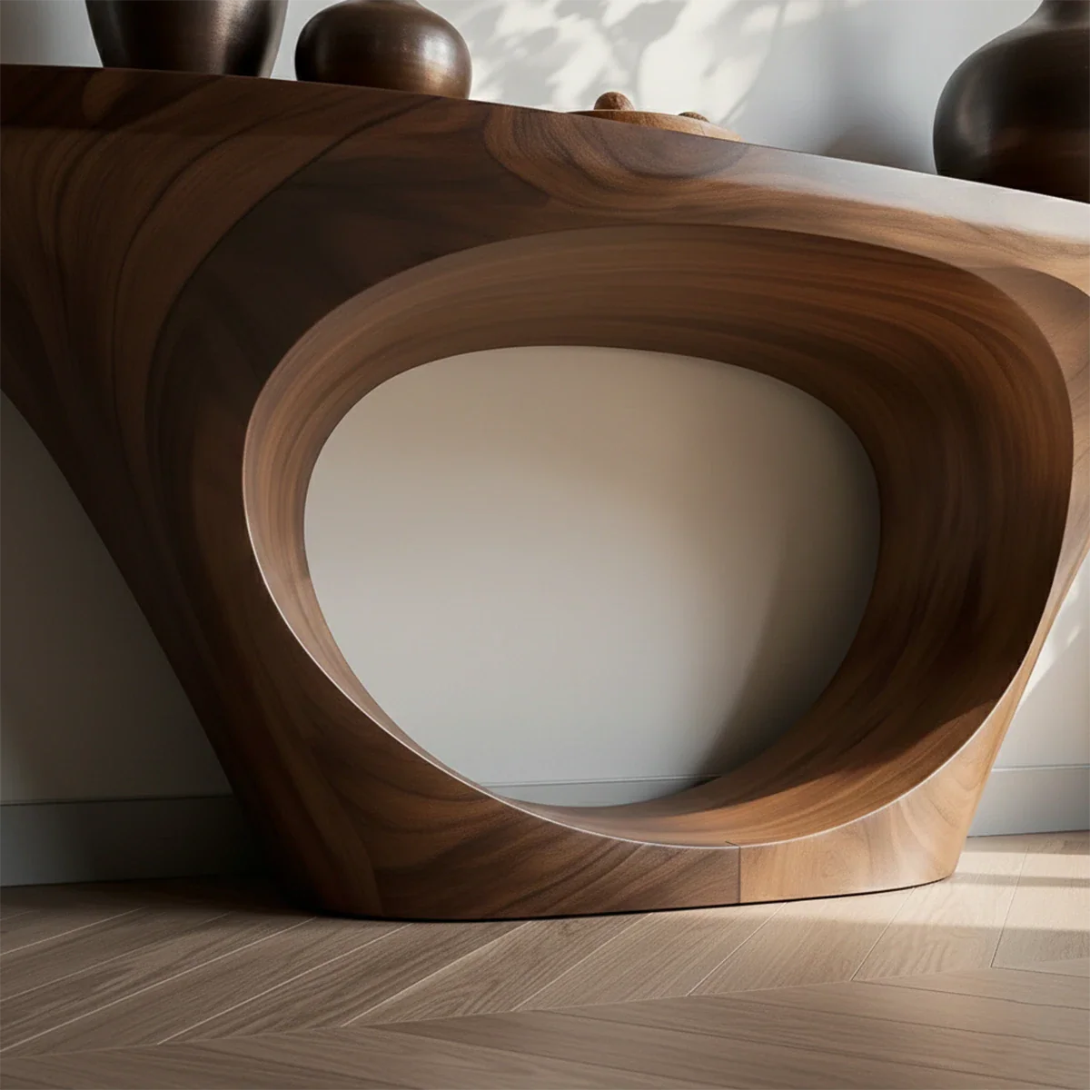 Modern Entryway Console Table Natural Solid Wood Sculptural Oval Hollow Base - ArborisWood - 5