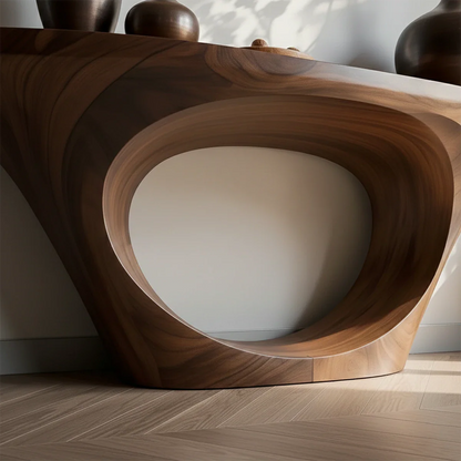 Modern Entryway Console Table Natural Solid Wood Sculptural Oval Hollow Base - ArborisWood - 5
