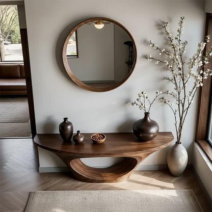 Modern Entryway Console Table Natural Solid Wood Sculptural Oval Hollow Base - ArborisWood - 6