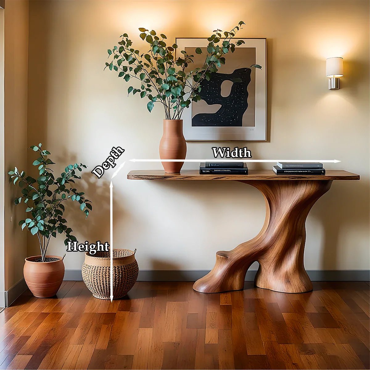 Modern Entryway Console Table Sculptural Base Natural Solid Wood Design - ArborisWood - 10