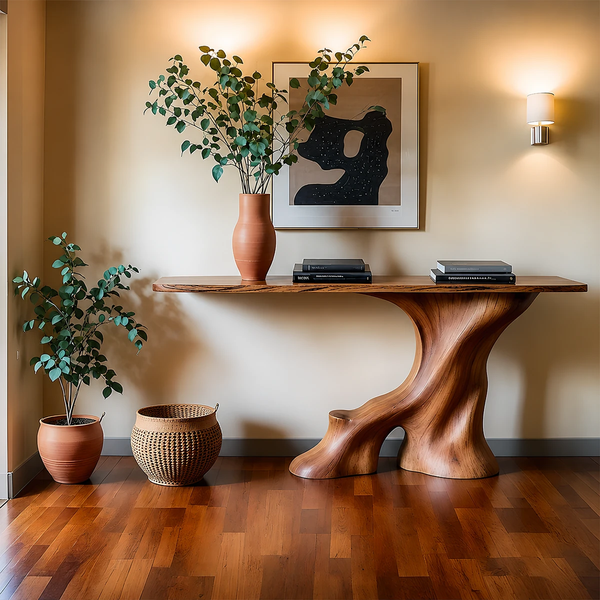Modern Entryway Console Table Sculptural Base Natural Solid Wood Design - ArborisWood - 13