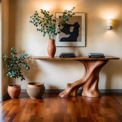 Modern Entryway Console Table Sculptural Base Natural Solid Wood Design - ArborisWood - 13