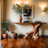 Modern Entryway Console Table Sculptural Base Natural Solid Wood Design - Arboriswood - 13