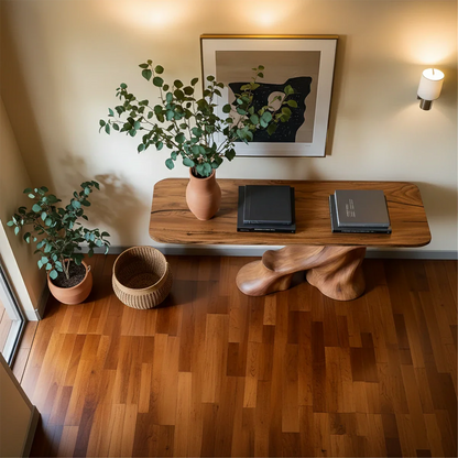 Modern Entryway Console Table Sculptural Base Natural Solid Wood Design - ArborisWood - 5