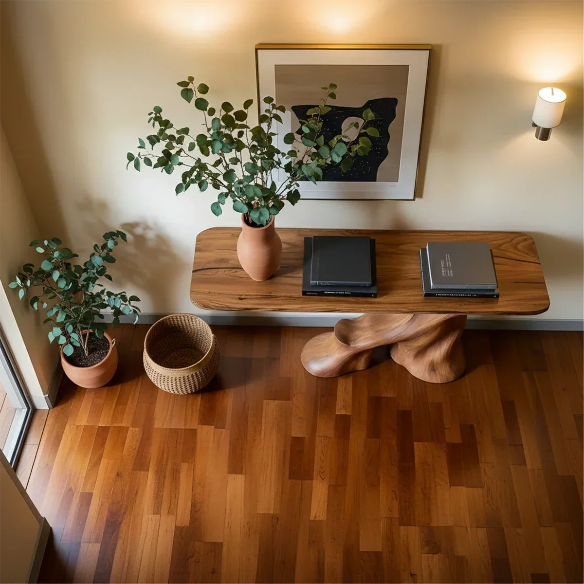 Modern Entryway Console Table Sculptural Base Natural Solid Wood Design - Arboriswood - 5