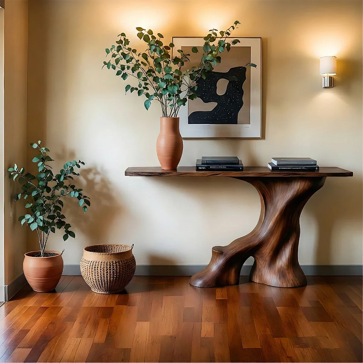 Modern Entryway Console Table Sculptural Base Natural Solid Wood Design - ArborisWood - 6
