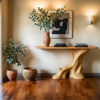 Modern Entryway Console Table Sculptural Base Natural Solid Wood Design - ArborisWood - 7