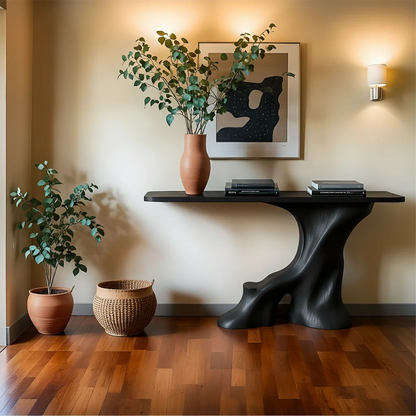 Modern Entryway Console Table Sculptural Base Natural Solid Wood Design - ArborisWood - 8