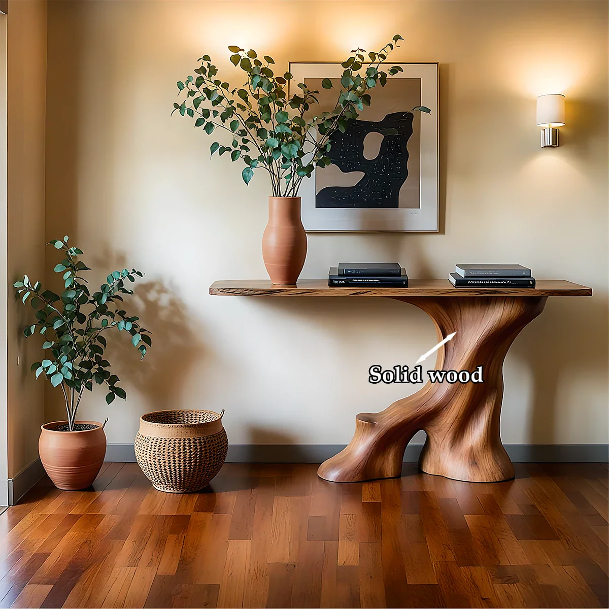 Modern Entryway Console Table Sculptural Base Natural Solid Wood Design - ArborisWood - 9