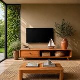 Modern Low Profile TV Stand in Natural Solid Wood with Drawer and Open Shelf - Arboriswood - 14