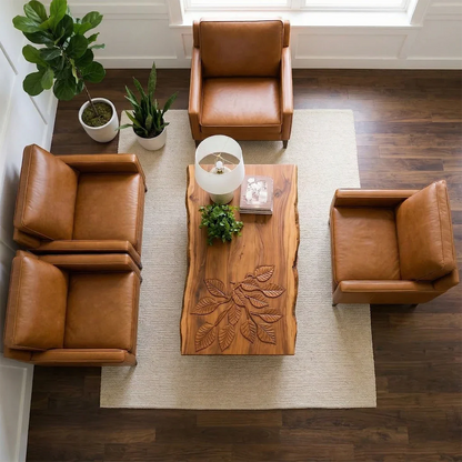 Coffee table with matte brown finish featuring smooth edges and balanced design in a modern space