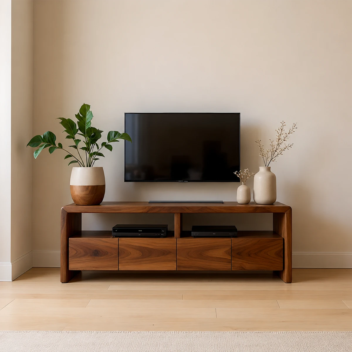 Modern Minimalist Low Profile TV Stand Solid Wood Media Console - ArborisWood - 12