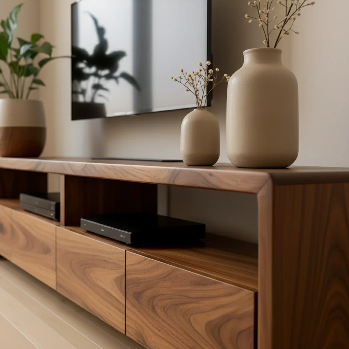 Modern Minimalist Low Profile TV Stand Solid Wood Media Console - ArborisWood - 3