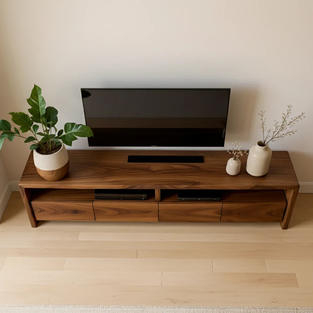 Modern Minimalist Low Profile TV Stand Solid Wood Media Console - ArborisWood - 5