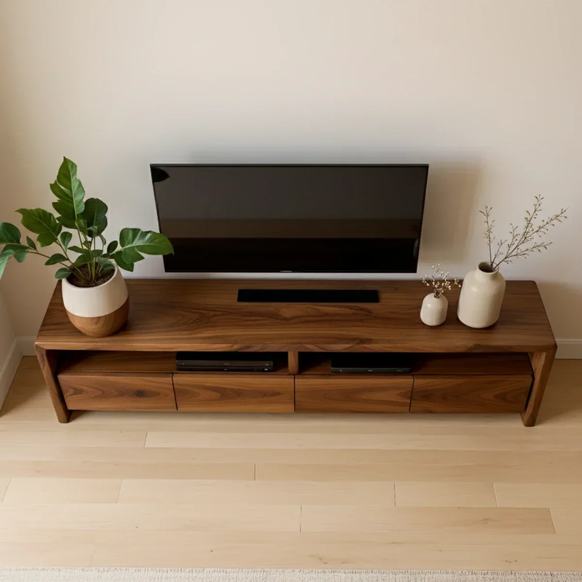 Modern Minimalist Low Profile TV Stand Solid Wood Media Console - Arboriswood - 5