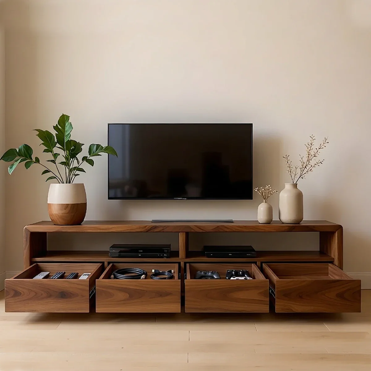 Modern Minimalist Low Profile TV Stand Solid Wood Media Console - ArborisWood - 6