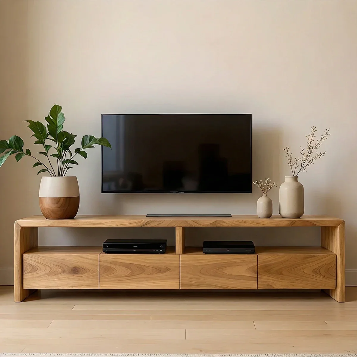 Modern Minimalist Low Profile TV Stand Solid Wood Media Console - ArborisWood - 8
