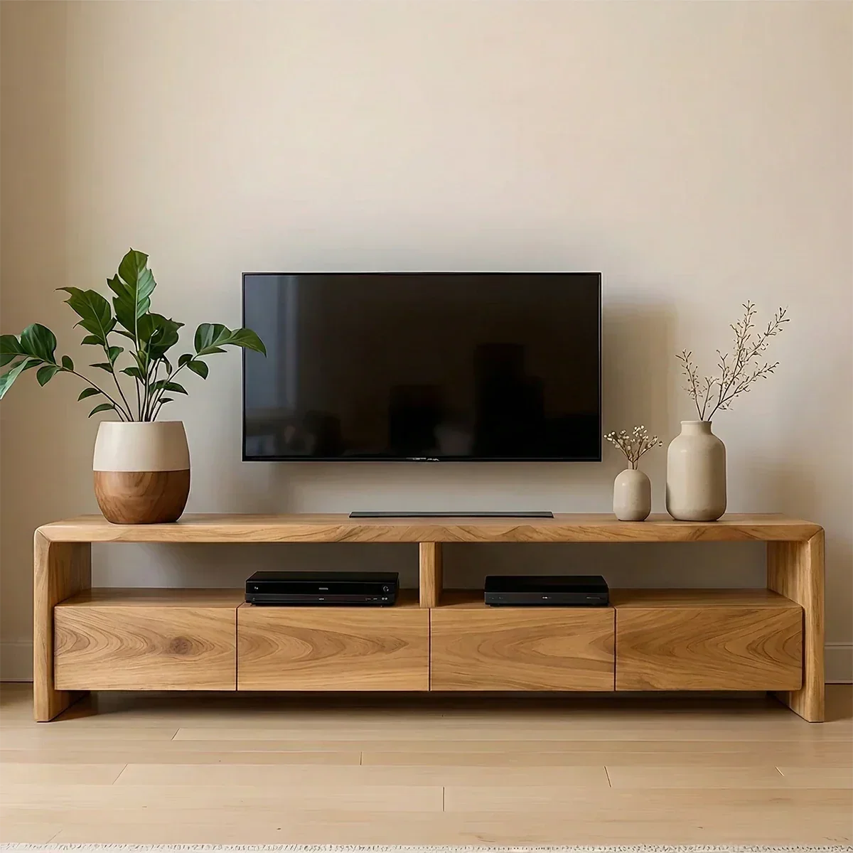 Modern Minimalist Low Profile TV Stand Solid Wood Media Console - Arboriswood - 8