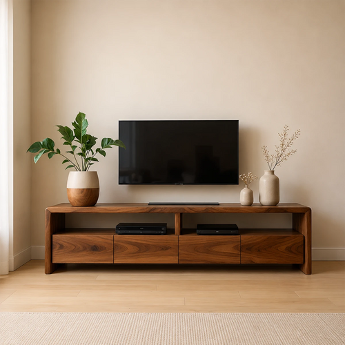 Modern Minimalist Low Profile TV Stand Solid Wood Media Console - ArborisWood