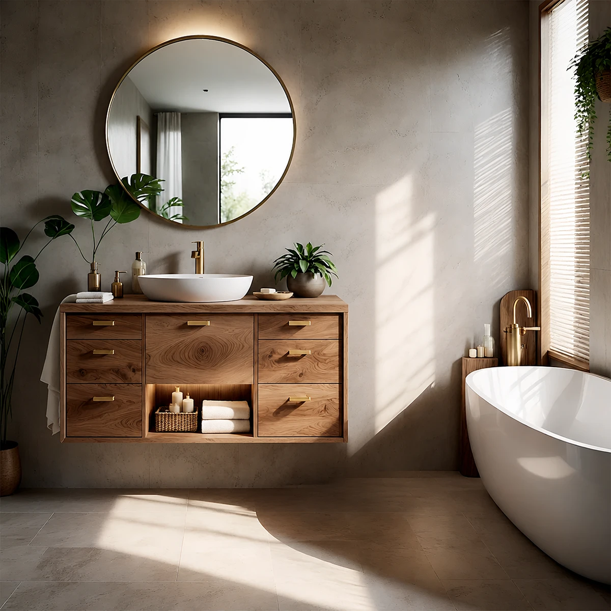 Modern Natural Solid Wood Bathroom Vanity With Multi Drawer Storage - ArborisWood - 13