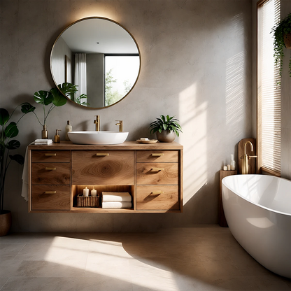 Modern Natural Solid Wood Bathroom Vanity With Multi Drawer Storage - ArborisWood - 14