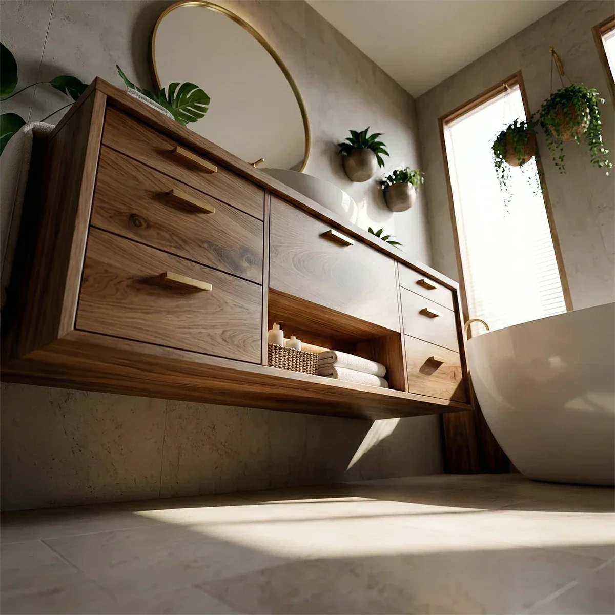 Modern Natural Solid Wood Bathroom Vanity With Multi Drawer Storage - Arboriswood - 6