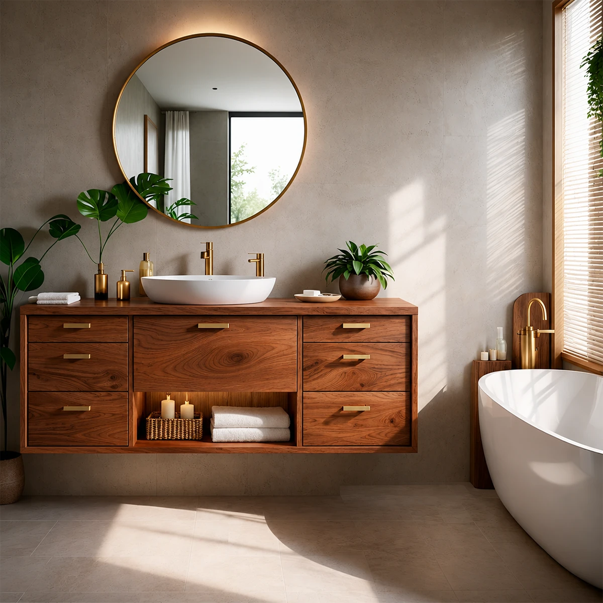 Modern Natural Solid Wood Bathroom Vanity With Multi Drawer Storage - ArborisWood - 8