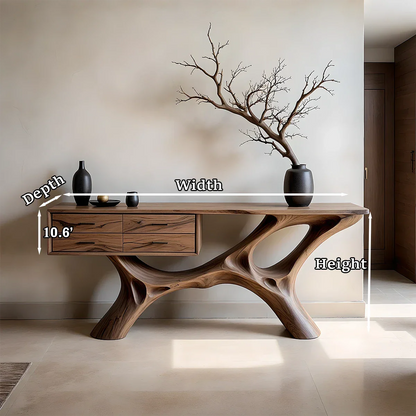 Modern Natural Wood Console Table with Drawers and Sculptural Base Design - ArborisWood - 10