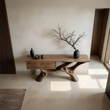 Modern Natural Wood Console Table with Drawers and Sculptural Base Design - Arboriswood - 5