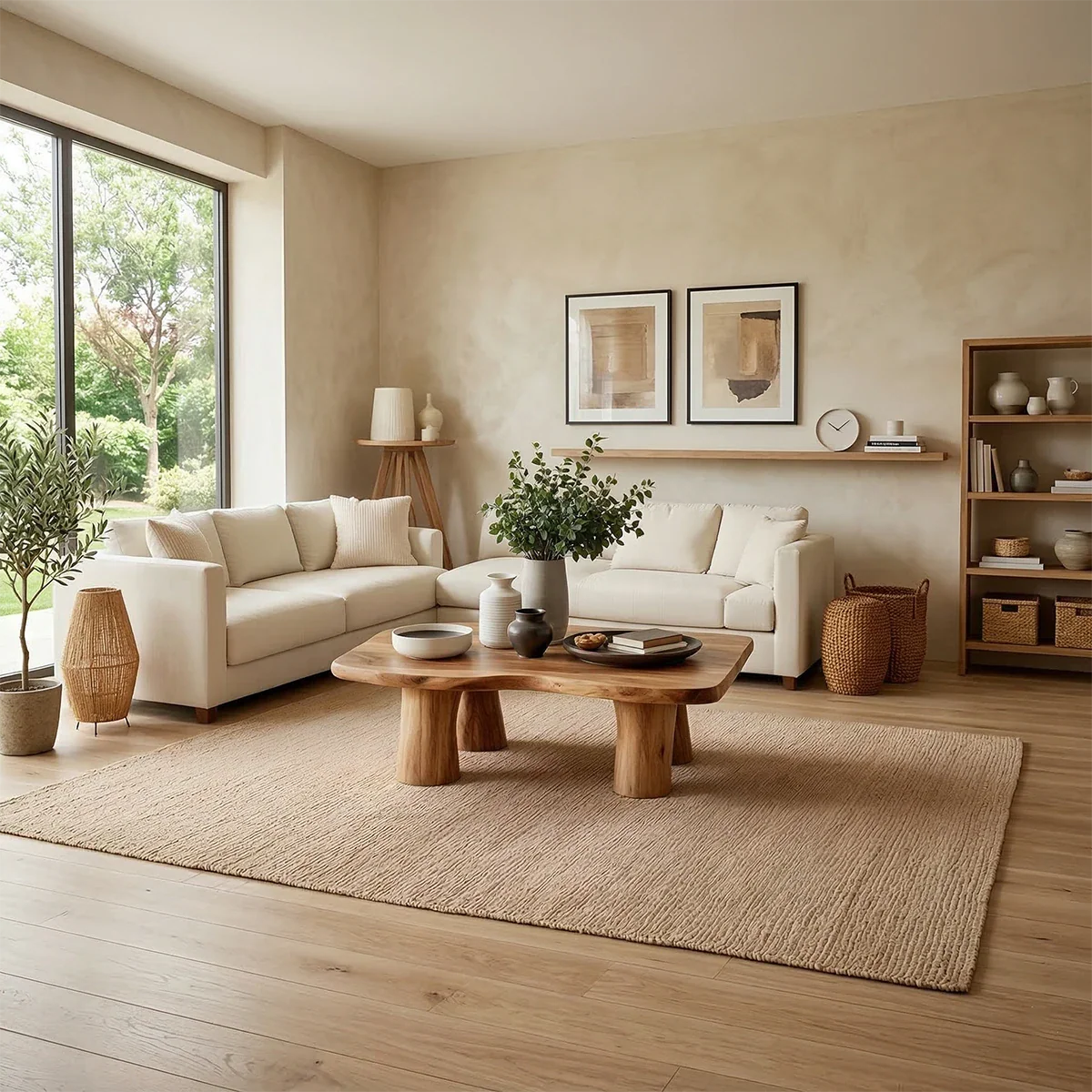 Modern Organic Coffee Table Natural Solid Wood Pillar Leg Design - ArborisWood - 2