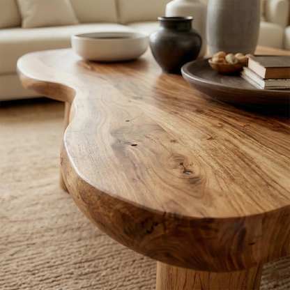 Modern Organic Coffee Table Natural Solid Wood Pillar Leg Design - ArborisWood - 3