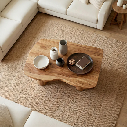 Modern Organic Coffee Table Natural Solid Wood Pillar Leg Design - ArborisWood - 4