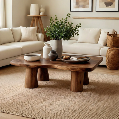 Modern Organic Coffee Table Natural Solid Wood Pillar Leg Design - ArborisWood - 5