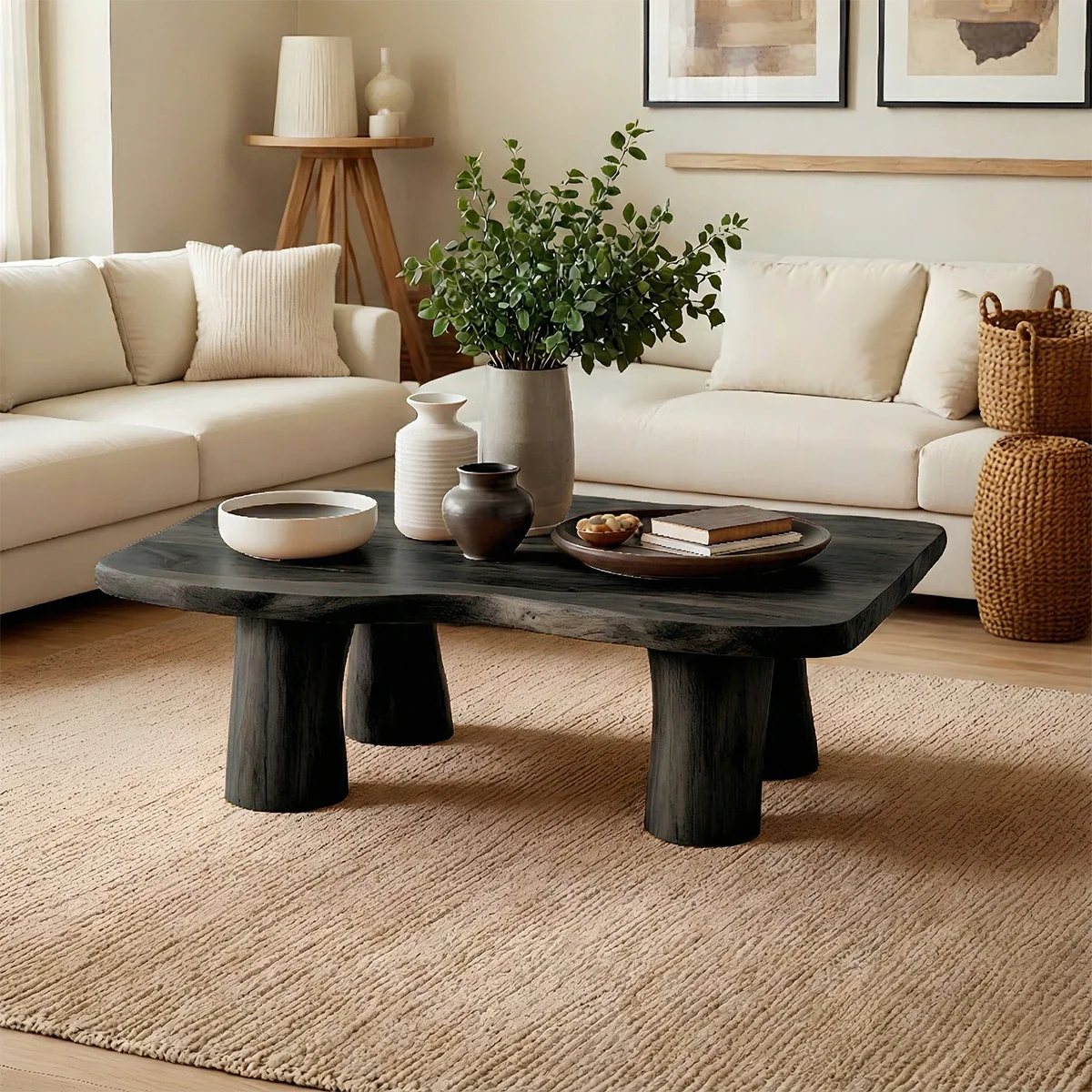 Modern Organic Coffee Table Natural Solid Wood Pillar Leg Design - ArborisWood - 7