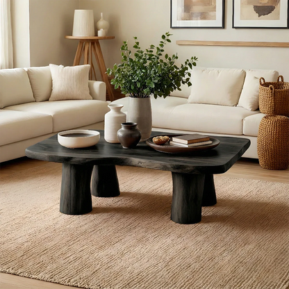 Modern Organic Coffee Table Natural Solid Wood Pillar Leg Design - ArborisWood - 7