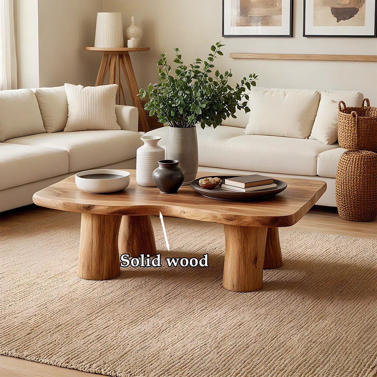 Modern Organic Coffee Table Natural Solid Wood Pillar Leg Design - ArborisWood - 8