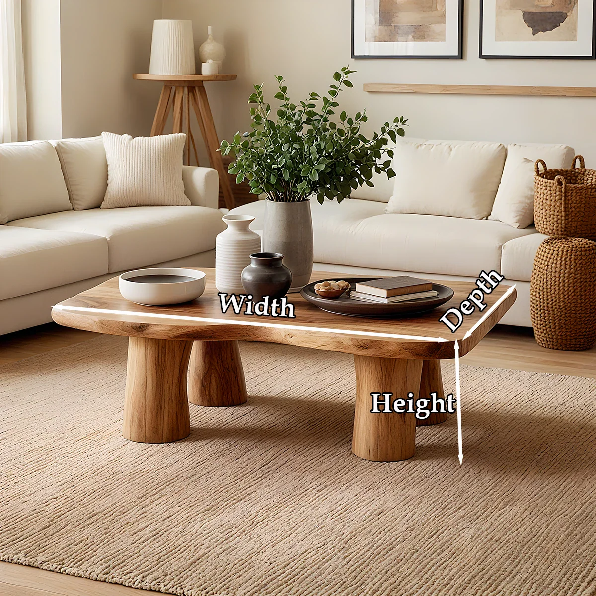 Modern Organic Coffee Table Natural Solid Wood Pillar Leg Design - ArborisWood - 9