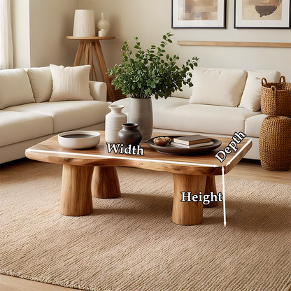 Modern Organic Coffee Table Natural Solid Wood Pillar Leg Design - ArborisWood - 9