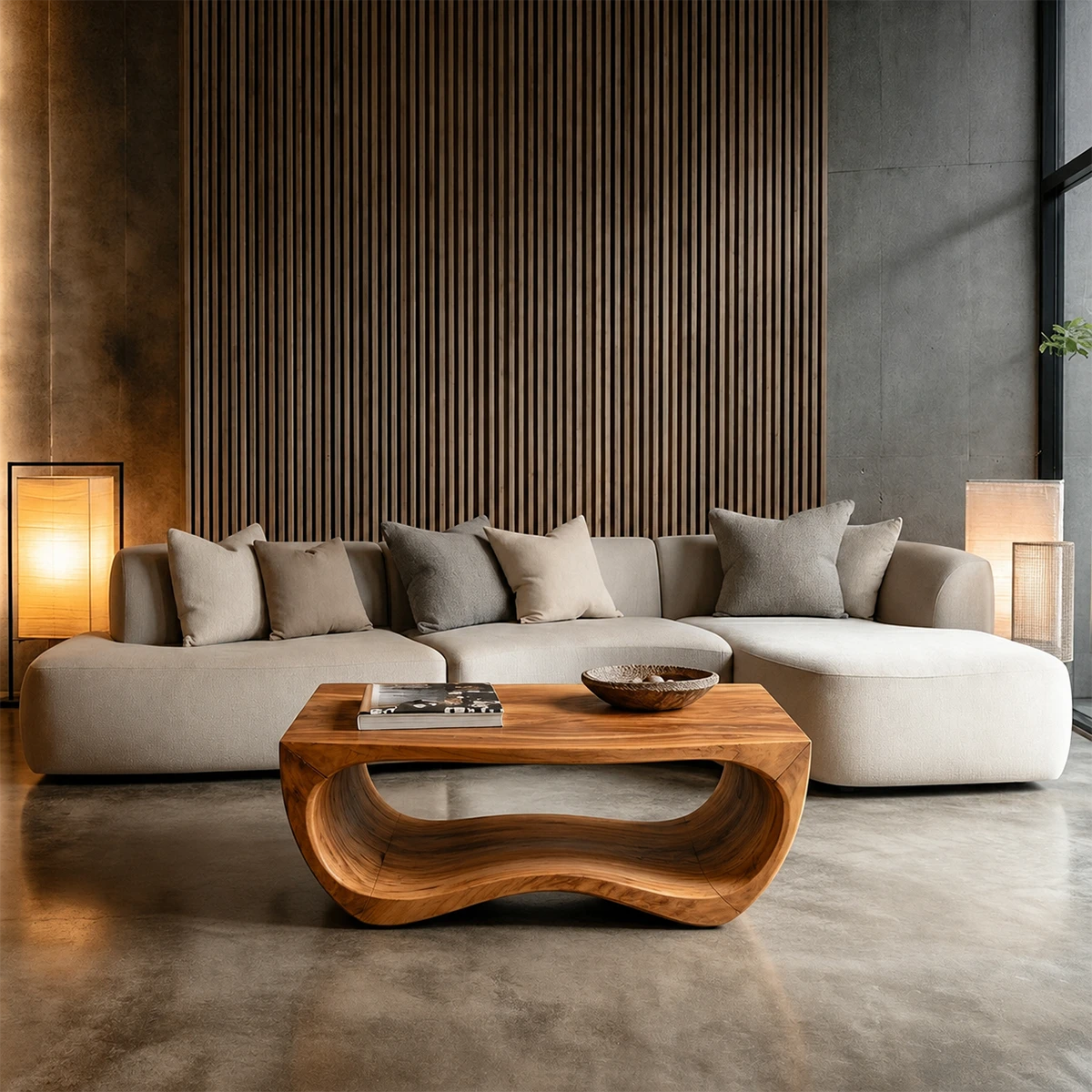 Curved Coffee Table in Natural Wood – Sculptural Center Table for Modern Living Spaces