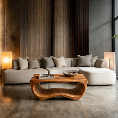 Curved Coffee Table in Natural Wood – Sculptural Center Table for Modern Living Spaces