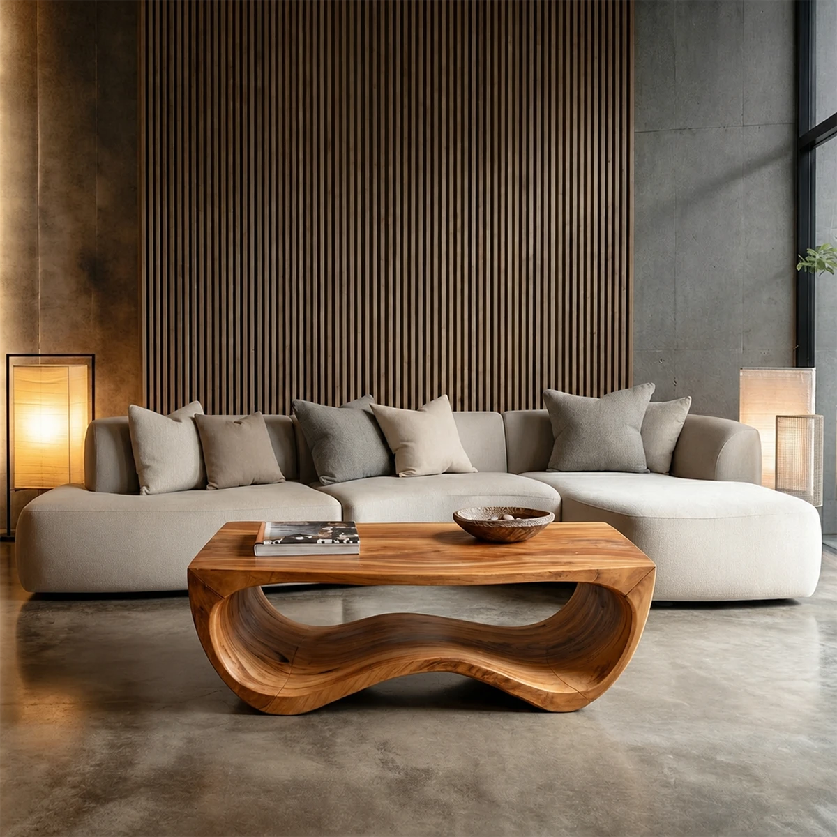 Curved Coffee Table in Natural Wood – Sculptural Center Table for Modern Living Spaces