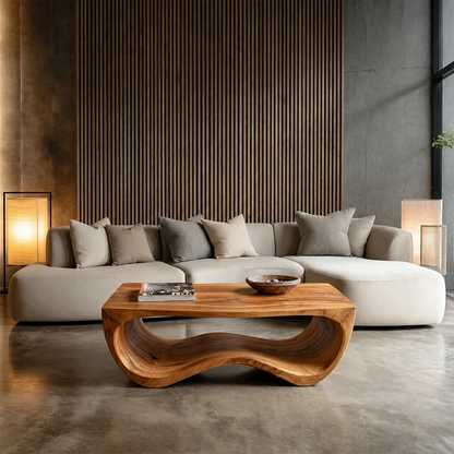 Curved Coffee Table in Natural Wood – Sculptural Center Table for Modern Living Spaces